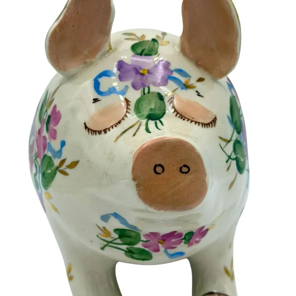 Vintage Floral Ceramic Pig Figurine Statue Country Cottagecore Farmhouse Decor